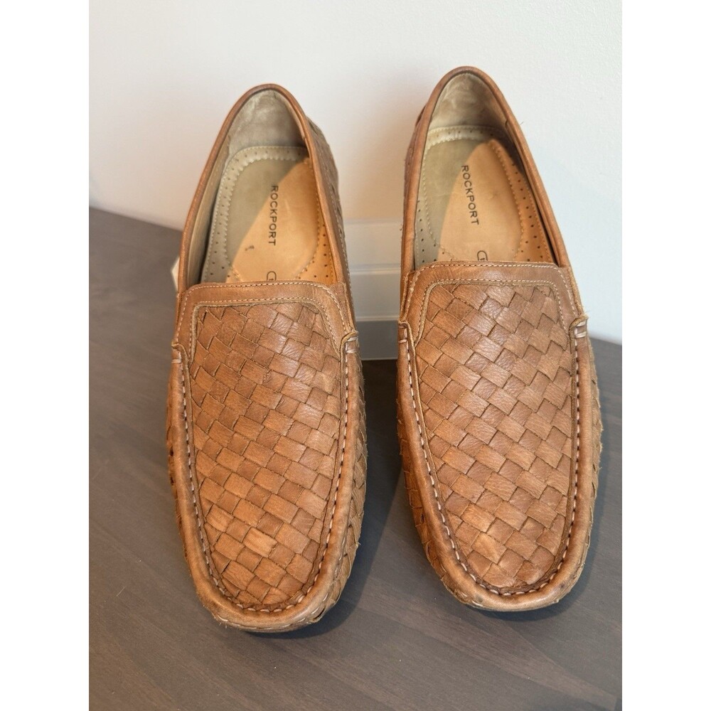 Rockport Rhyder Venetian Men’s Size 10 Slip On Driving Loafer Brown Woven C18367